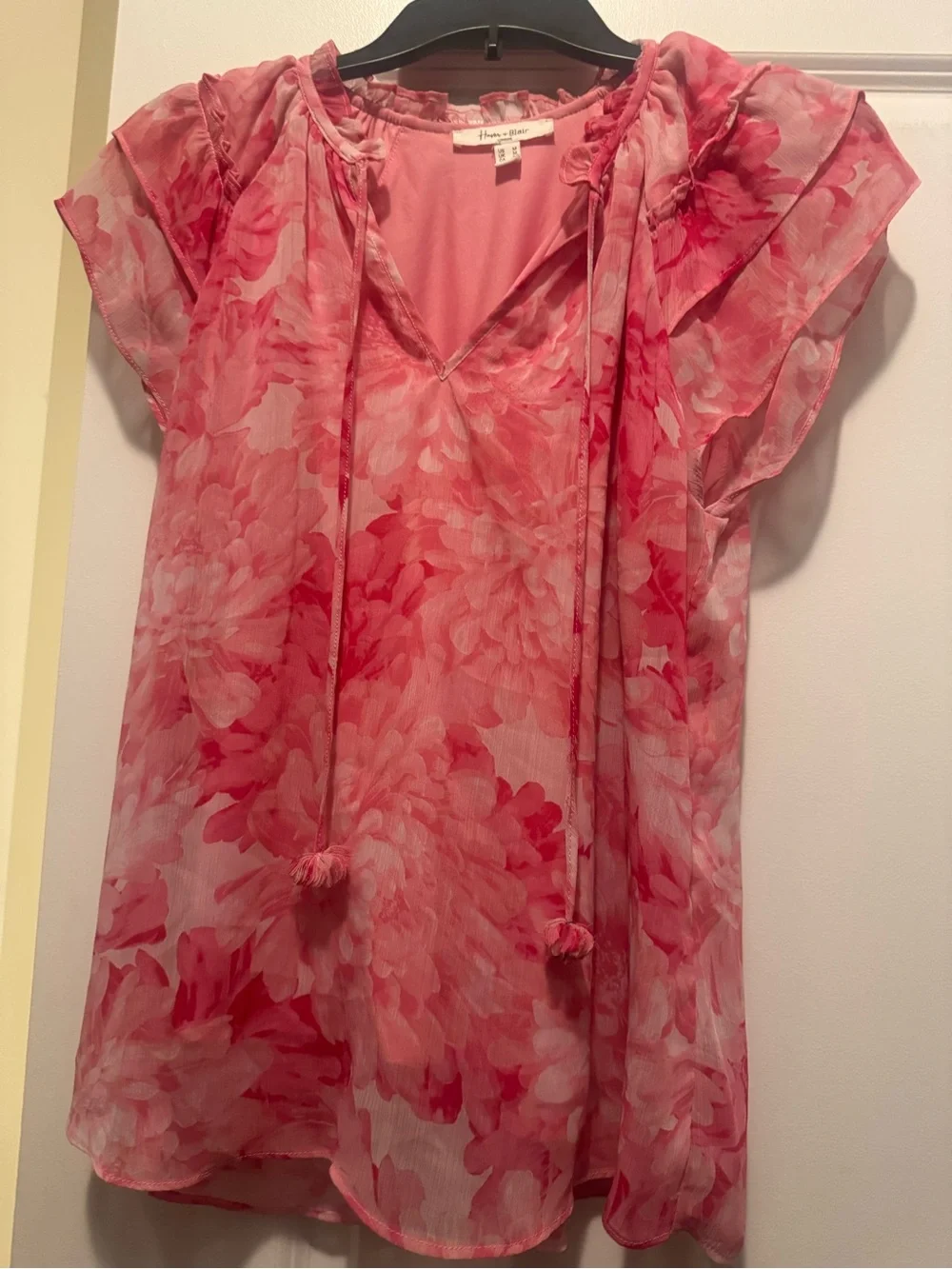 Hanna Andersson Pink Floral Sheer Tie-Front Blouse - Picture 1 of 3